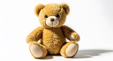 Obraz premium Cute teddy bear plush toy for kids gift soft brown teddy bear stuffed animal on white background