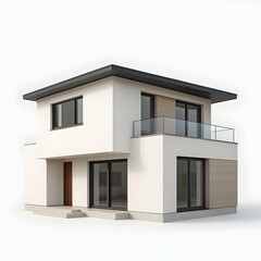 Modern two-story house with minimalist design and large windows