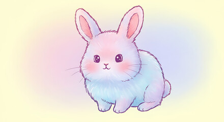 Adorable Pastel Rainbow Bunny Rabbit Illustration Cute Cartoon Animal Design Kawaii Style