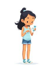 Girl holding toothpaste tube looking at toothbrush