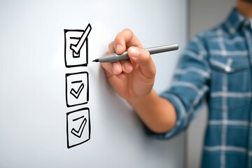 Entrepreneur writing checklist on whiteboard