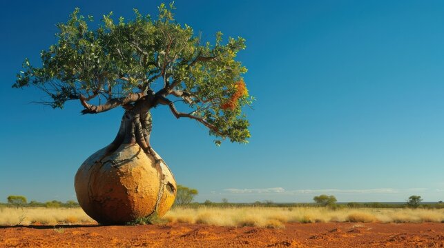 Bottle Tree in Australian Outback &ndash; Brachychiton rupestris
