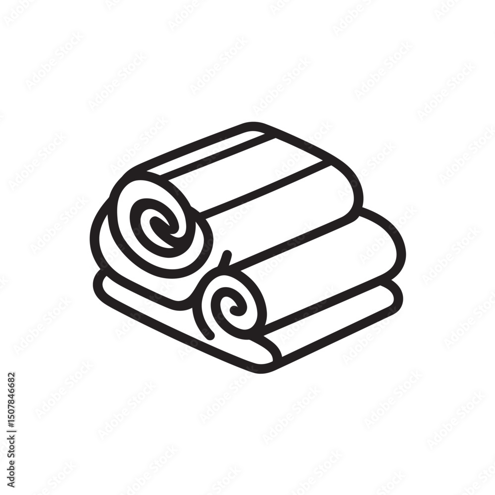 Poster stacked outline shows two folded and rolled soft towels on transparent background