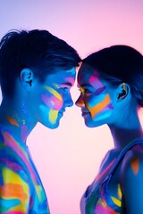 Fototapeta premium Couple with face paint smiling at each other