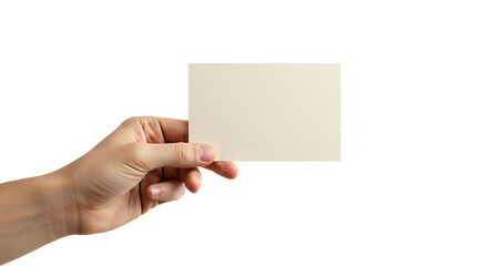 Obraz premium Hand holding blank card isolated on transparent background