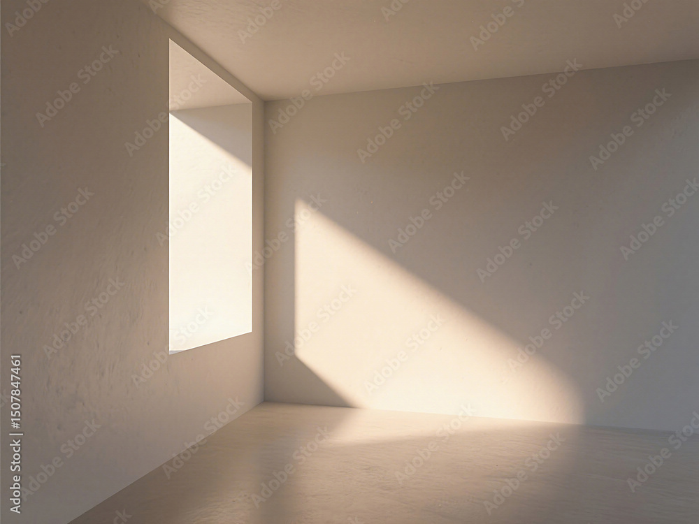 Poster empty minimalist room with window light and shadows creating arc