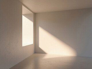 Empty minimalist room with window light and shadows creating arc