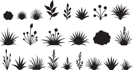 Collection of Black and White Grass and Plant Silhouettes Perfect for Design Projects