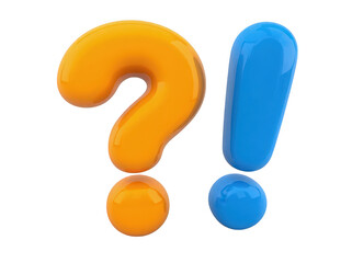 Colorful question mark and exclamation mark in bright orange and blue tones.