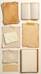 Fototapeta premium Collection of vintage papers and notebooks with tape