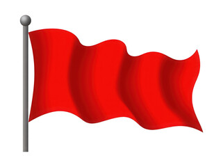 A vibrant red flag waving in the wind, symbolizing alertness or caution.