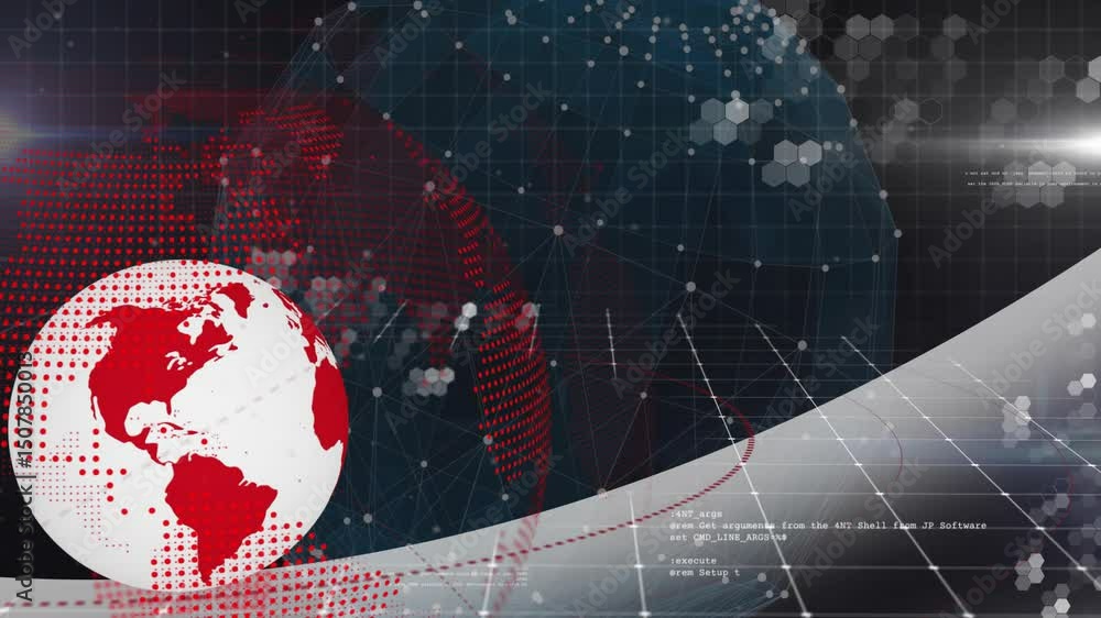 Poster on start red dotted globe appearing transforming into white sphere and rotating for data viz