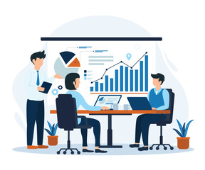 Team of company people working on business project