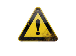 A weathered yellow warning sign with an exclamation mark, symbolizing caution.
