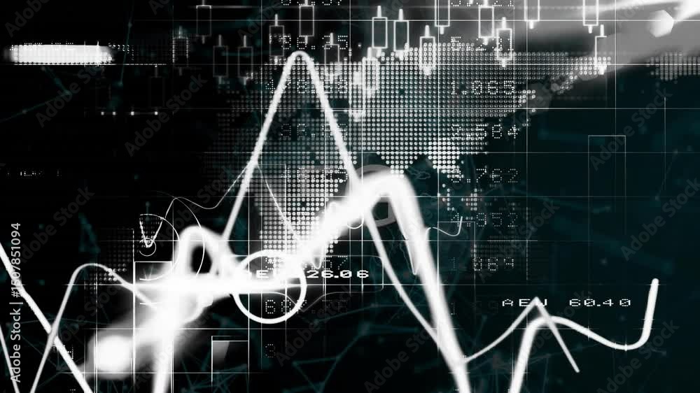 Poster network grid starting white line animating from left, marking peaks dips to visualize data trends