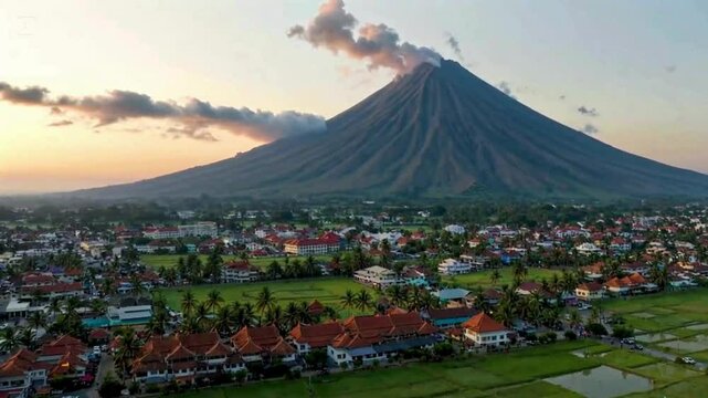 Areal View of Mount Merapi Landscape With Yogyakarta City View
