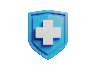 A blue shield with a white medical cross symbolizing health protection.