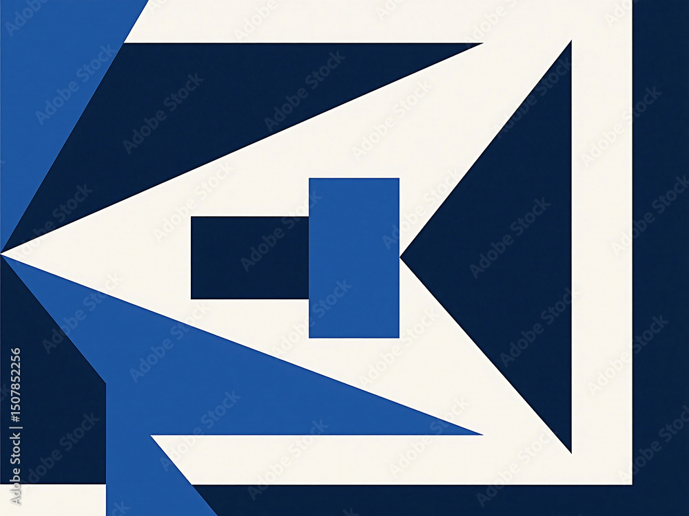 Poster geometric abstract composition in blue and white with angular sh