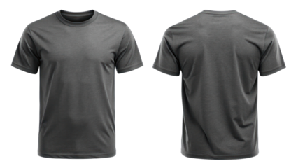 Charcoal T-Shirt Template from Two Sides on Transparent Background

