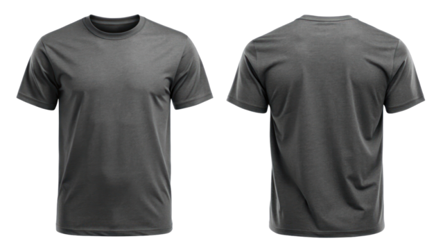 Charcoal T-Shirt Template from Two Sides on Transparent Background

