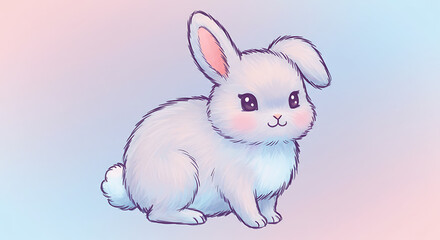 Adorable Pastel Bunny Rabbit Illustration Cute Fluffy Hare Kawaii Animal Design