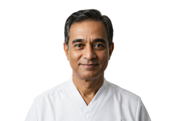 Portrait of an Elderly Male Doctor in White Coat Smiling Confidently Against transparent background