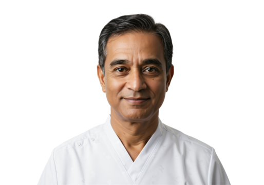Portrait of an Elderly Male Doctor in White Coat Smiling Confidently Against transparent background