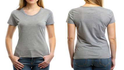 Heather Gray Blank Ladies T-Shirt Template from Two Sides on Transparent Background

