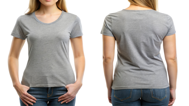 Heather Gray Blank Ladies T-Shirt Template from Two Sides on Transparent Background

