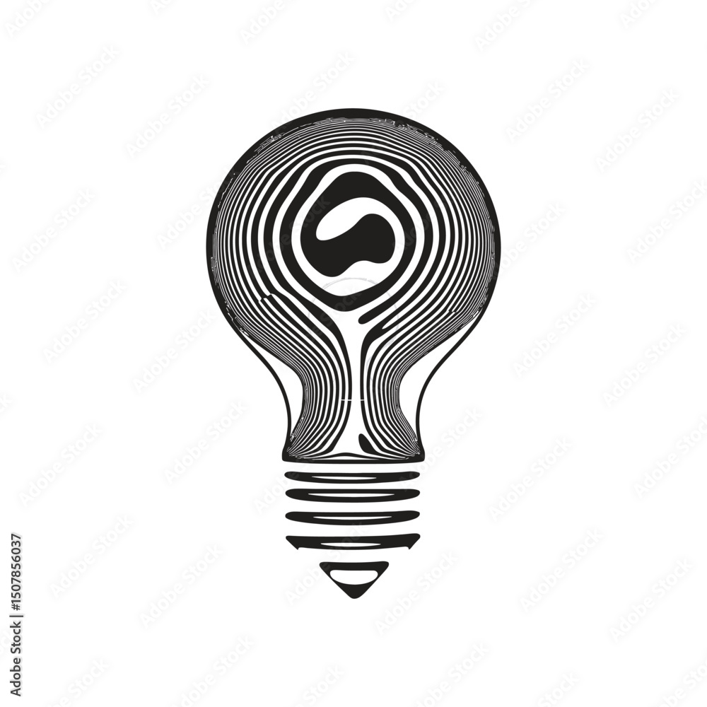 Poster the incandescent light bulb is presented using black and white stripe patterns on transparent backgr