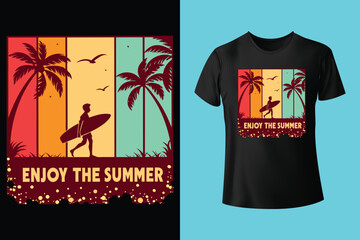 Summer Escape T-Shirt Design – Beach and Palm Tree Vector, Hot Summer Vibes – Stylish T-Shirt Graphic for Sunny Days, Beach Mood T-Shirt Art – Summer Illustration with Sun and Sea, Summer Daydream.