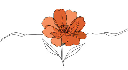 Elegant Single Line Drawing of a Terracotta Flower Minimalist Botanical Art Illustration
