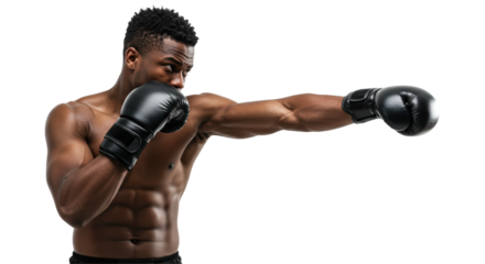 Muscular man boxing stance isolated on dark background powerful athletic pose