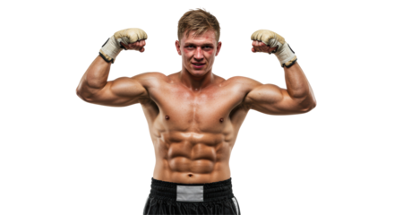 Muscular man posing in boxing shorts displaying strength and fitness