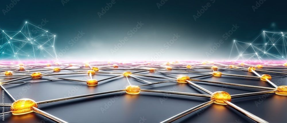 Poster a futuristic network of glowing nodes connected by lines, symbolizing digital connectivity and advan