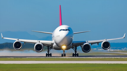 Obraz premium airplane or jumbo jet plane taking off from airport runway