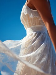 lace fabric around waist in gentle breeze