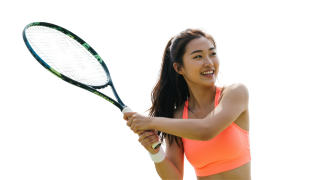 Young woman athlete playing tennis sportswoman hitting tennis ball athletic action photo