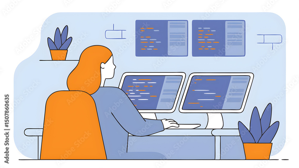 Poster female web developer working on software code 45089619 1