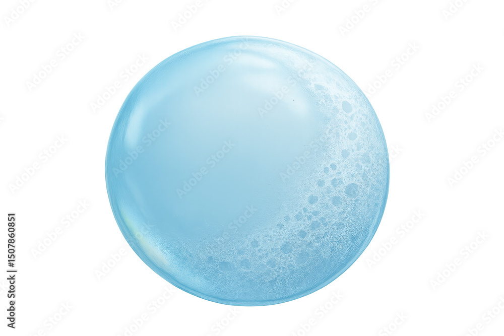 Poster light blue soap bubble with foam floating on a transparent background, perfect for hygiene and clean