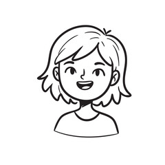 Happy Girl Avatar Outline Cute Cartoon Character Illustration