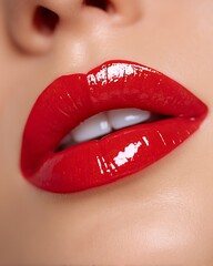Obraz premium glossy lips beauty closeup with cherry bite
