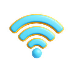 Sleek and modern 3D rendering of a vibrant, abstract wireless technology symbol with curved, glossy shapes in shades of blue and orange.