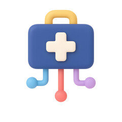 Obraz premium Minimalist of a portable medical icon with a cross symbol, colorful abstract shapes, and a handle for easy transport.