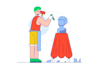 Professional art is sculpting stone into figure. Craft illustration. Character design. Flat vector illustration.