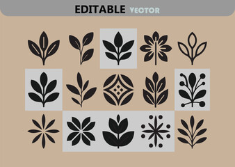 Collection of Botanical Vector Illustrations Featuring Leaves Flowers and Geometric Shapes in a Minimalist Style Perfect for Creative Design Projects and Decoration