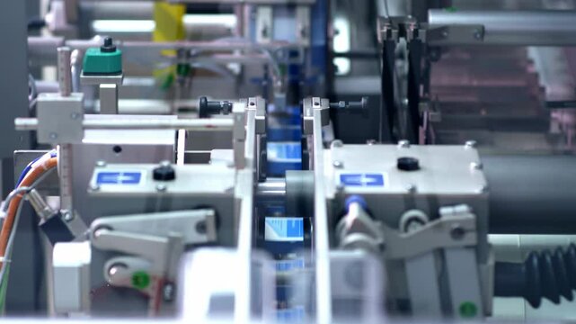 A clean and organized modern medical pharmacy during Automated biopharmaceutical manufacturing packaging line for pharmaceutical products in a factory setting Factory healthcare products