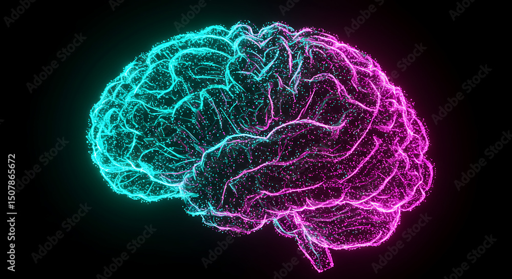 Poster abstract neon brain structure neural network ai technology concept