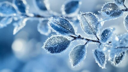 Frosty Winter Leaves Close-up of Ice Crystals on Branches - Powered by Adobe