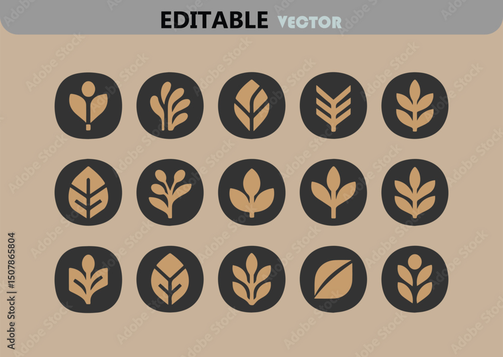 Aufkleber collection of vector leaf icons in circle shape minimalist style natural and organic theme isolated 